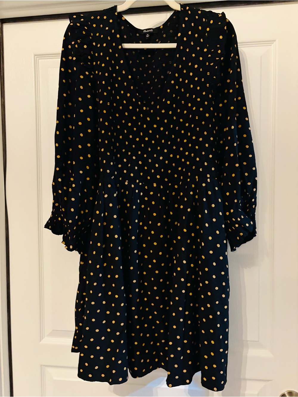 Madewell Black Dress with Yellow Polka Dots